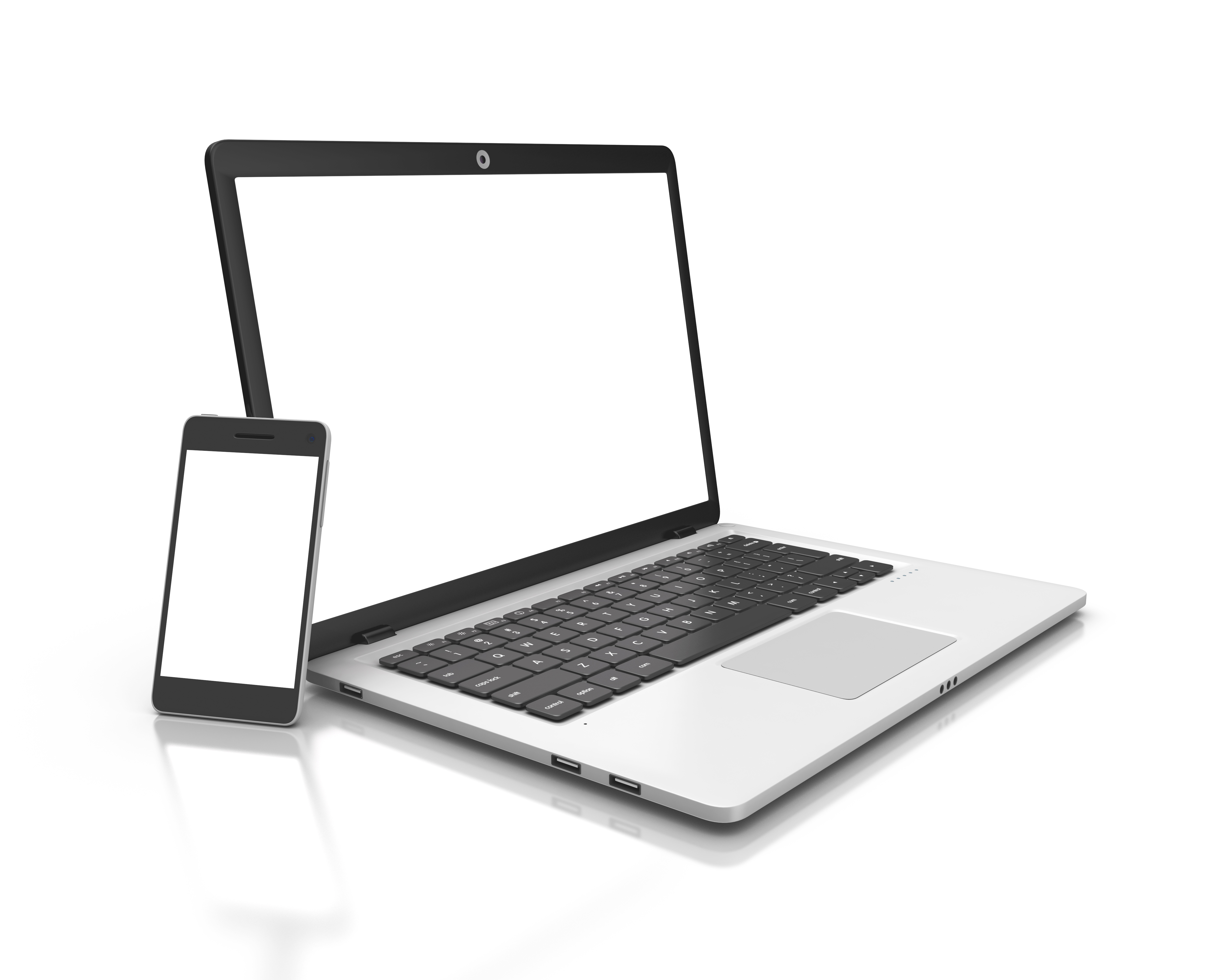 Modern Laptop and smartphone isolated on white.